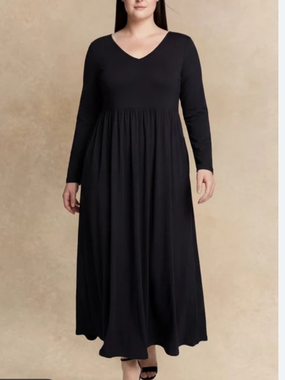 Jodifl Black Long Sleeve Jersey Knit Midi A-Line Dress Women’s Size Large